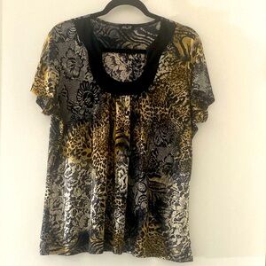 Ashley Jill Floral and Leopard Short Sleeve Lightweight Blouse